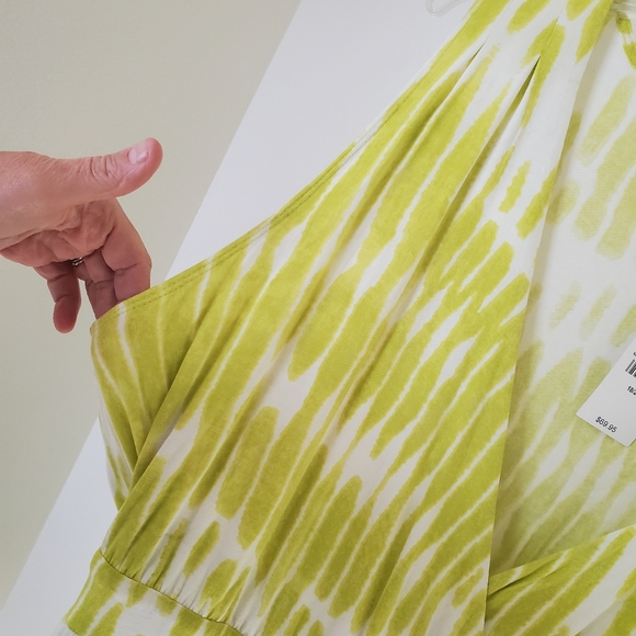 Lane Bryant NWT Women's Lime‎ Green & White Sleeveless Stretch Knit Wrap Dress - Picture 4 of 9